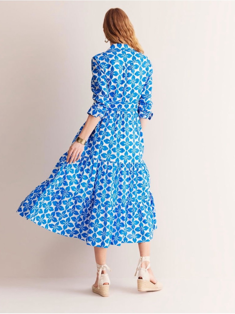 Boden Flo Cotton Midi Shirt Dress-Indigo Bunting, Floral Tile- NWT Sz 14R - Picture 5 of 8